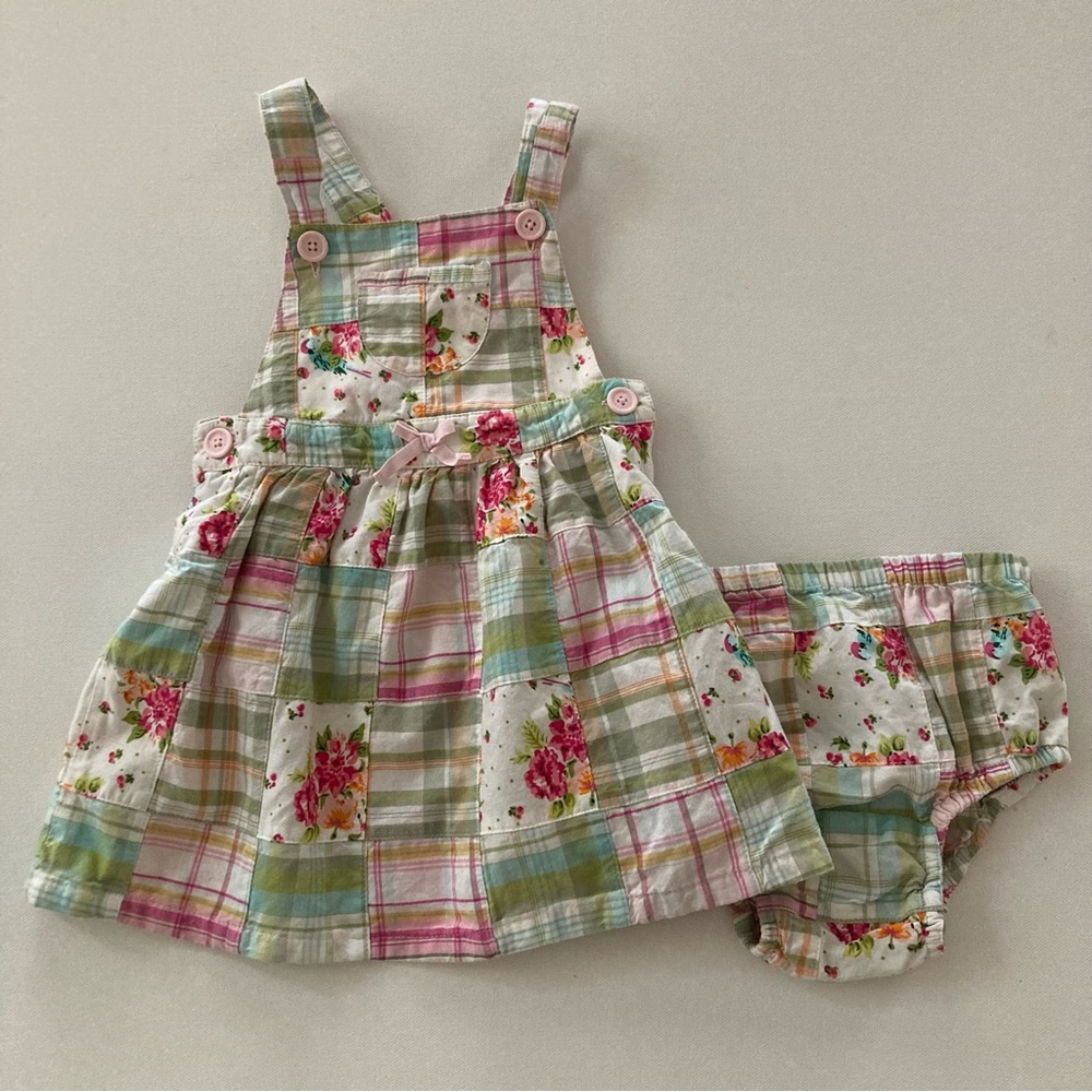 Gap Baby Girl 6-12 Months Patchwork Jumper Dress Floral Spring Summer Easter